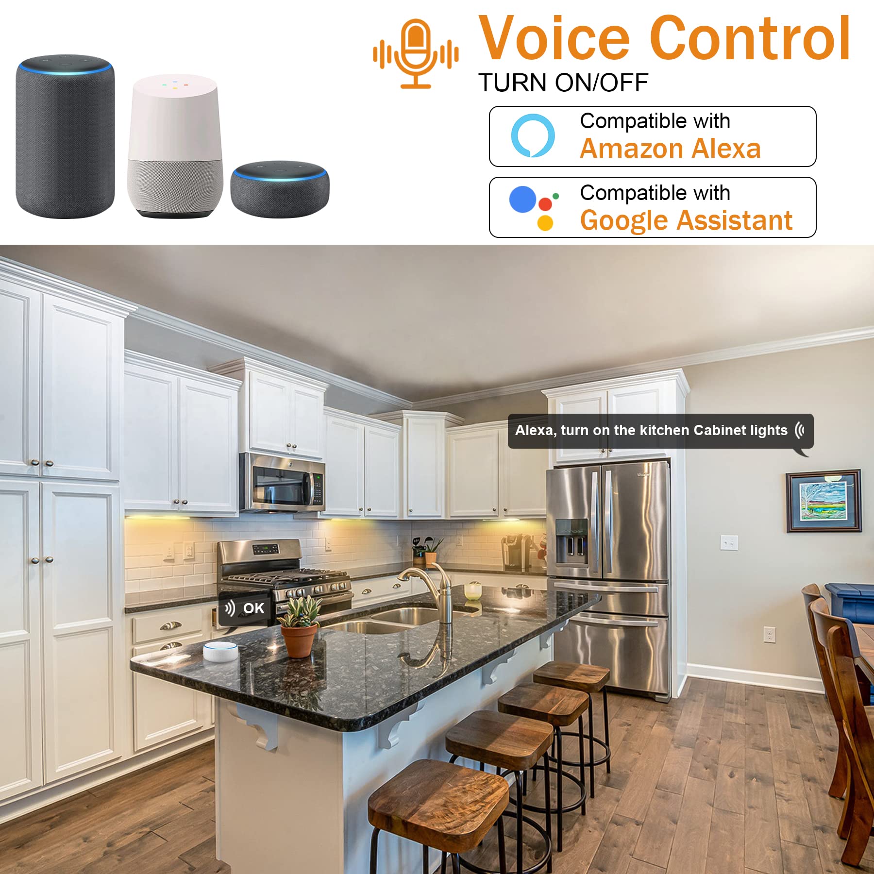 Under Cabinet Lights Kit, LED Smart Dimmable Strip Lighting Fixtures, 24V Plug in Linkable Bar LED Counter Lights for Pantry, Kitchen, Shelf, Bookcases, Showcase (10 PCS, Warm White) - Image 2