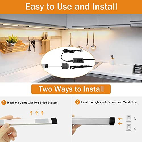 Under Cabinet Lights Kit, LED Smart Dimmable Strip Lighting Fixtures, 24V Plug in Linkable Bar LED Counter Lights for Pantry, Kitchen, Shelf, Bookcases, Showcase (10 PCS, Warm White) - Image 4