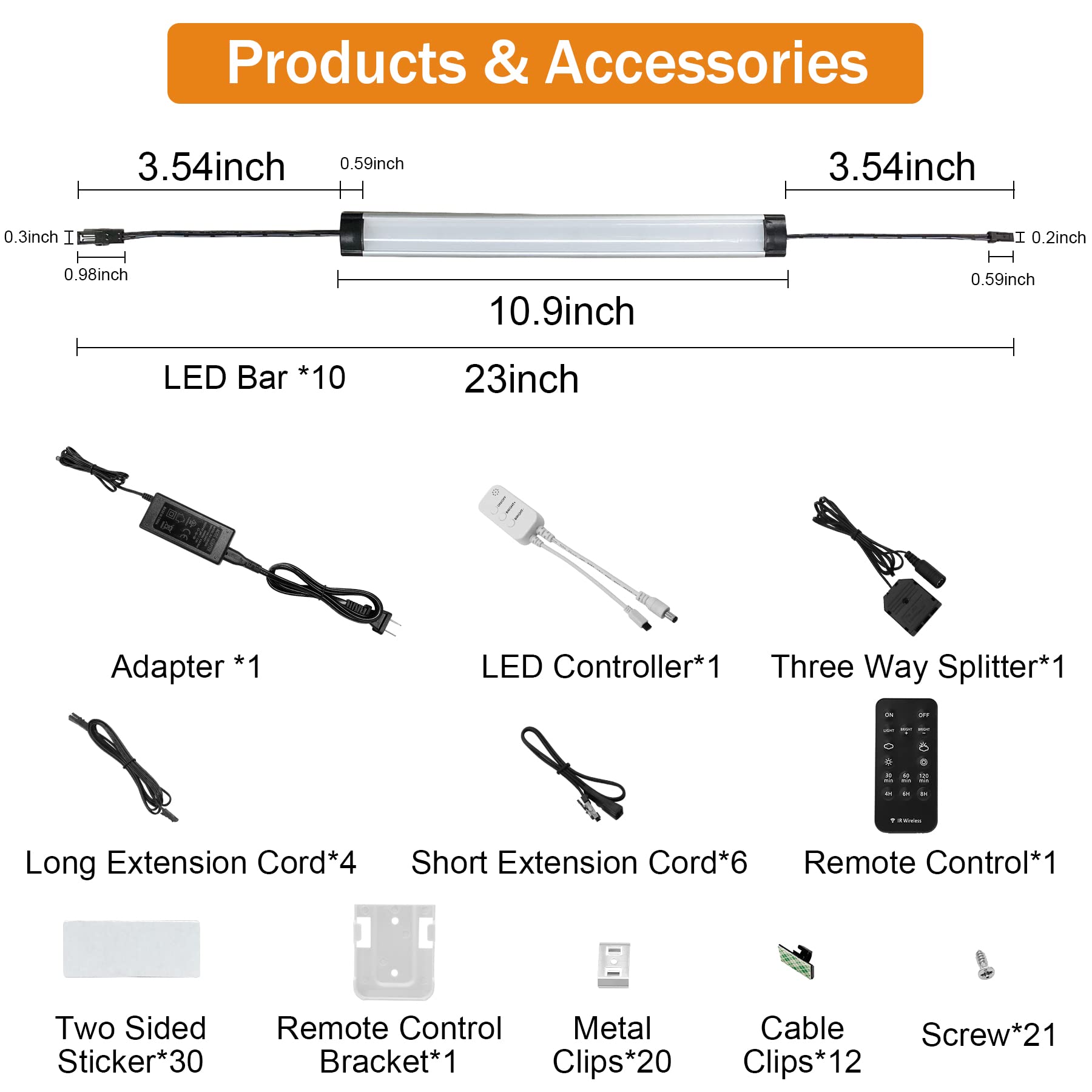 Under Cabinet Lights Kit, LED Smart Dimmable Strip Lighting Fixtures, 24V Plug in Linkable Bar LED Counter Lights for Pantry, Kitchen, Shelf, Bookcases, Showcase (10 PCS, Warm White) - Image 5