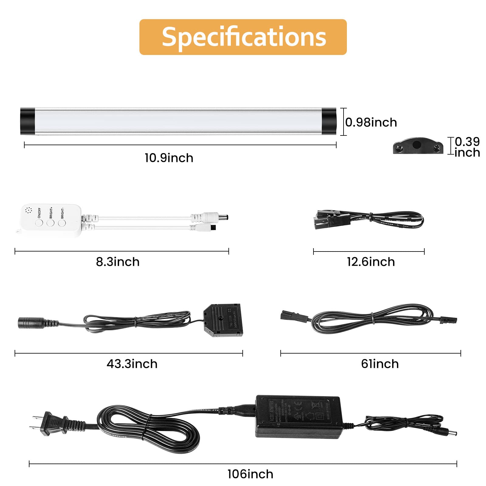 Under Cabinet Lights Kit, LED Smart Dimmable Strip Lighting Fixtures, 24V Plug in Linkable Bar LED Counter Lights for Pantry, Kitchen, Shelf, Bookcases, Showcase (10 PCS, Cold White) - Image 5