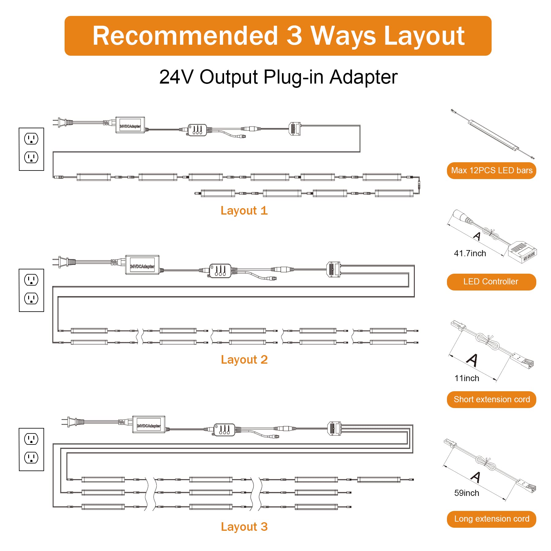 Under Cabinet Lights Kit, LED Smart Dimmable Strip Lighting Fixtures, 24V Plug in Linkable Bar LED Counter Lights for Pantry, Kitchen, Shelf, Bookcases, Showcase (10 PCS, Cold White) - Image 7